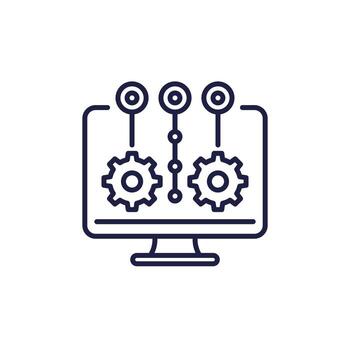 operación, ejecutar proyecto línea icono con un computadora vector