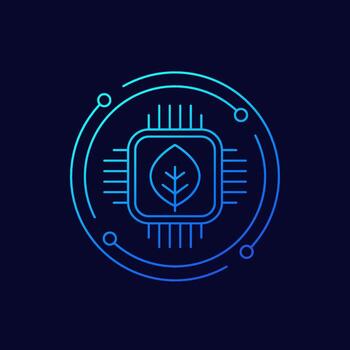 green technology icon with microchip, linear design vector