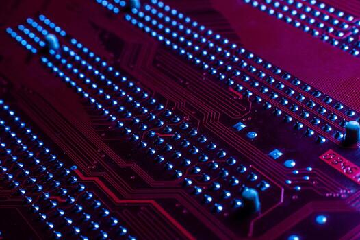 Electronic printer control board. Printer part after disassembly. Rough macro shot of the printed circuit board photo