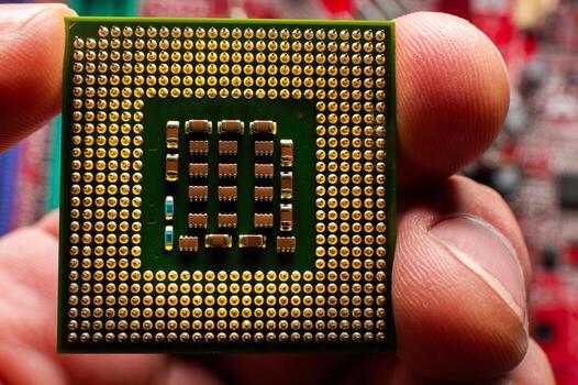 Electronic engineer computer technology. Computer maintenance processor motherboard hardware component upgrade. Concept of PC repair, technician and industry support photo