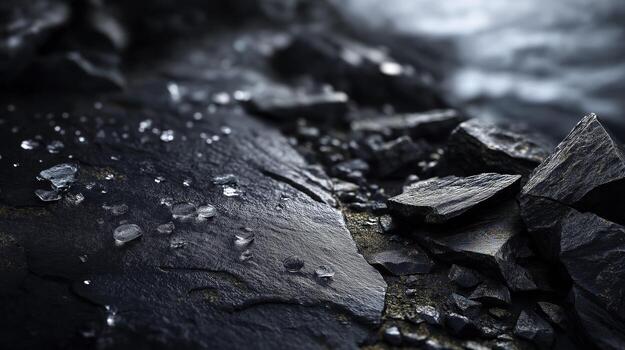 Dark Wet Slate Stones with Water Droplets in Natural Setting photo
