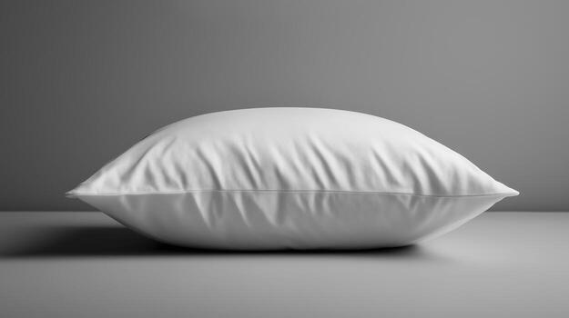 White Pillow on Bed in Minimalist Bedroom Scene with Soft Lighting photo