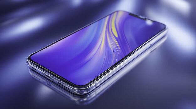 Modern Smartphone with Vibrant Screen Display in Studio Setting photo