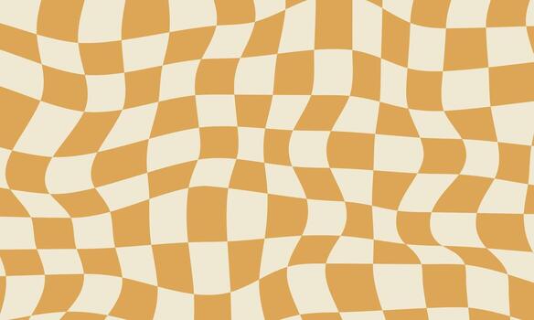 Wavy checkerboard background in yellow and beige tones.Retro-style distorted squares with a funky and groovy visual effect.Perfect for vintage posters, print, banners and projects with a 70s aesthetic vector