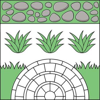jardín escena con Roca ruta y verdor vector