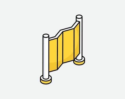 Isometric Yellow Folding Barrier with White Posts and Circular Bases vector
