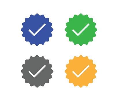 Set of verified checkmark symbols in different colors. verified check mark icon, verified tick icon vector