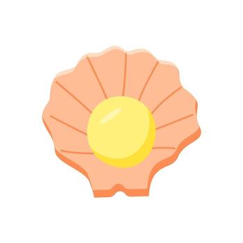 Pearl in an open shell doodle style. cartoon illustration, isolated on white. vector