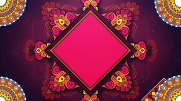 Titles sequence editable template for Diwali Greeting and graphical presentation, Diwali celebration background design with mandala elements and pink frame for greeting template video
