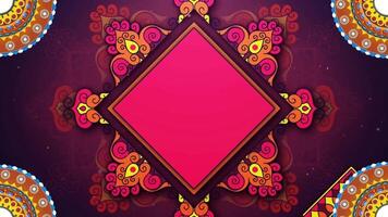 Titles sequence editable template for Diwali Greeting and graphical presentation, Animated mandala frame with pink rhombus for festive occasions and cultural presentations video