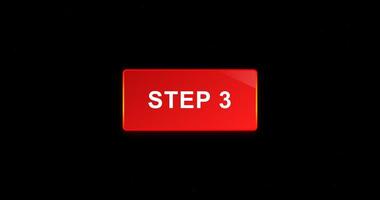 paso 3 rojo rectángulo animación con degradado frontera efecto, cinematográfico movimiento gráfico en negro antecedentes video