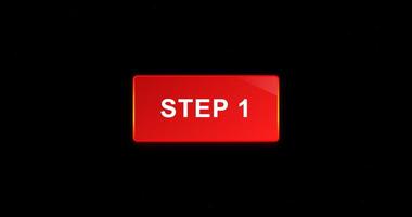 steg 1 röd rektangel animering med lutning gräns effekt, filmiska rörelse grafisk på svart bakgrund video