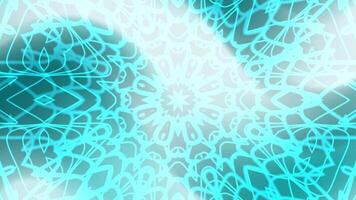 aqua färsk blandning fascinerande cyan kalejdoskopisk mönster veckla ut, skapande en hypnotisk, visuellt engagerande symmetrisk design. video