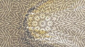 mjuk grå skikten elegant blommig kalejdoskop mönster animering med invecklad geometrisk former och subtil rörelse, perfekt för bakgrunder video