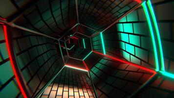 röd och turkos Blixt cyber tegelväg bakgrund vj slinga i 4k video