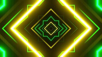 Green and Yellow Neon Tunnel with Geometric Strobe Shapes Background VJ Loop in 4K video