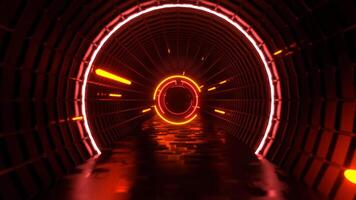 rosso e arancia futuristico spazio con il giro neon ologrammi sfondo vj ciclo continuo nel 4k video