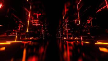 orange och röd cyber Plats med neon abstrakt kubisk former bakgrund vj slinga i 4k video