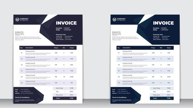 modern minimal invoice template with creative layout, ideal for business billing, receipt, and quotation use. clean lines, easy customization, perfect for print and digital presentation. vector