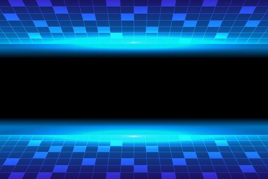 Abstract digital technology background with glowing blue grid tiles and central empty space for text or design elements vector
