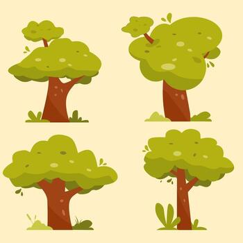 dibujos animados árbol conjunto contiene cuatro arboles con diferente formas vector