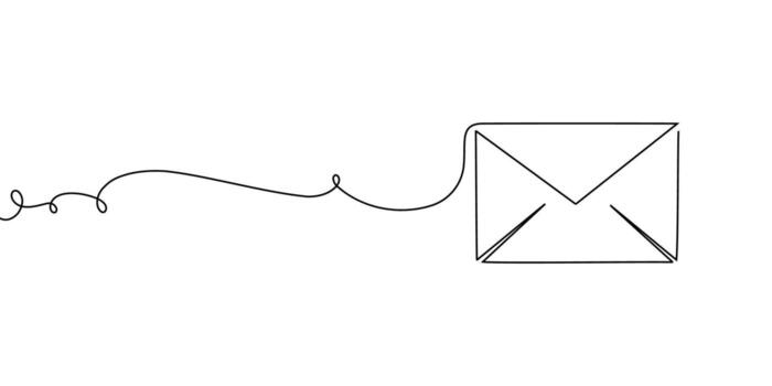 Line continuous art mail one icon email letter paper message. Continuous art mail newsletter sketch outline contact plane illustration business single doodle arrow journey travel send fly post. vector