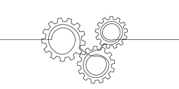 continuo línea engranaje uno Arte icono diente trabajo negocio fábrica rueda. línea continuo engranaje ajuste contorno computadora rueda dentada tecnología bosquejo dibujo Ciencias carrera máquina cerebro antecedentes. vector