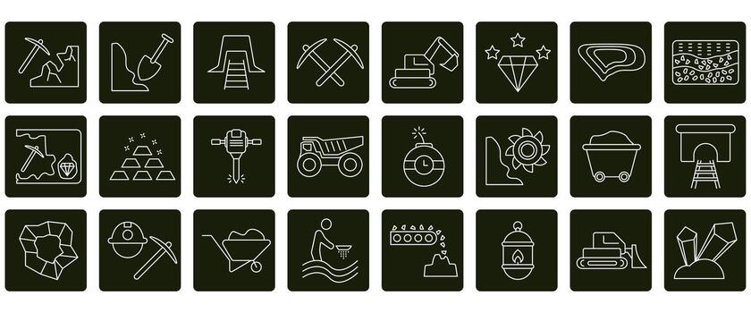 Mining icons set. Set of editable stroke icons.Set of Mining vector
