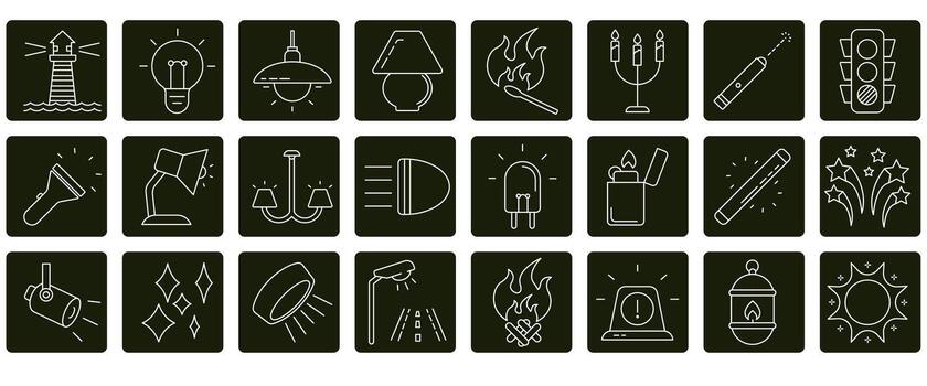 Light icons set. Set of editable stroke icons.Set of Light vector