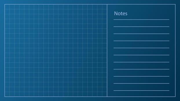 Blueprint background with graph grid and note section on blue paper. This blueprint bg is made for architecture layouts, technical charts, and project notes. vector