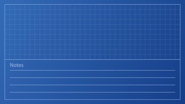 Blueprint bg with graph grid and notes area on blue paper sheet. This blueprint background is suitable for architecture plans, construction charts, and recorded project details. vector