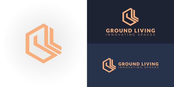 The modern logo for a real estate and construction company features a clean, geometric design. It combines the letters GL within a hexagonal shape, symbolizing stability and structure. vector