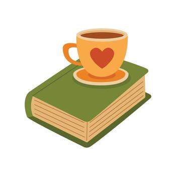 illustration of a book with a cup standing on it. Isolated on a white background. Flat style design. vector