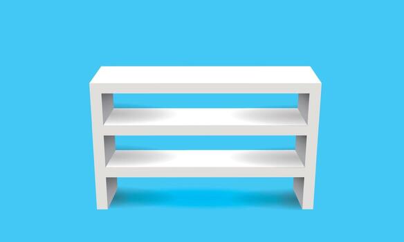 Clean white modern shelf with two open tiers on a cyan background vector