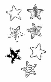 Sillouet line art Stars with various textures and patterns vector