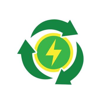Recycle icon. Sustainability . Three recycling arrows with an energy symbol in the center. net zero, green energy, web icon. flat design style. vector