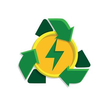 Recycle icon. Sustainability . recycling arrows with an energy symbol in the center. net zero, green energy, web icon. Isometric design style. vector