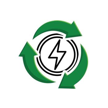 Recycle icon. Sustainability . Three recycling arrows with an energy symbol in the center. net zero, green energy, web icon. mixed design style. vector