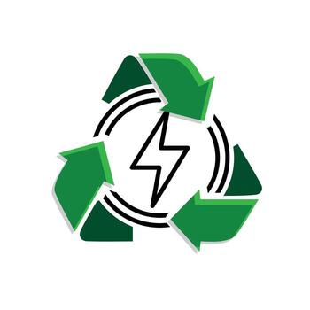 Recycle icon. Sustainability . recycling arrows with an energy symbol in the center. net zero, green energy, web icon. mixed design style. vector