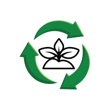 Recycle icon. Sustainability . Three recycling arrows with a plant in the center. net zero, green energy, web icon. mixed design style. vector