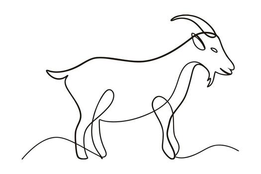 Simple One Line Drawing of a Standing Goat with Curved Horns and Beard vector
