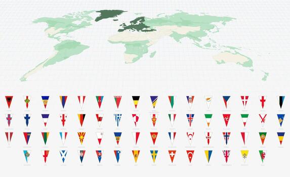 Complete Set of European Country Flags in Vertical Triangle Format. vector