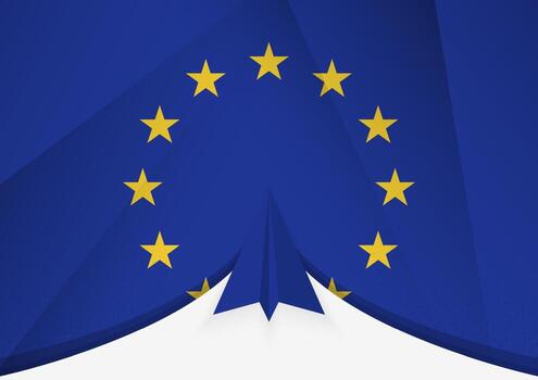 European Union Flag with Abstract Paper Airplane Design, National Flag in a geometric folded paper style. vector