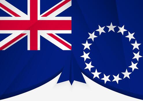 Cook Islands Flag with Abstract Paper Airplane Design, National Flag in a geometric folded paper style. vector