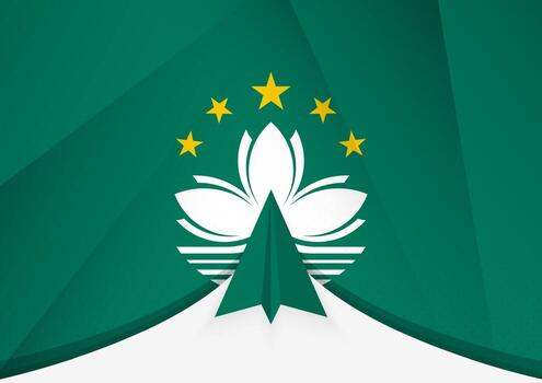 Macau Flag with Abstract Paper Airplane Design, National Flag in a geometric folded paper style. vector