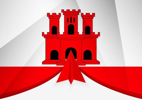 Gibraltar bandera con resumen papel avión diseño, nacional bandera en un geométrico doblada papel estilo. vector