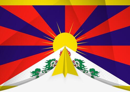 Tíbet bandera con resumen papel avión diseño, nacional bandera en un geométrico doblada papel estilo. vector