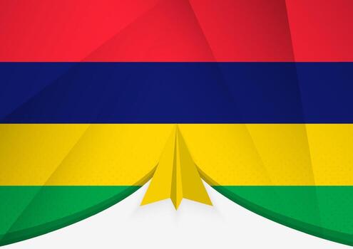 Mauritius Flag with Abstract Paper Airplane Design, National Flag in a geometric folded paper style. vector