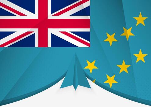 Tuvalu Flag with Abstract Paper Airplane Design, National Flag in a geometric folded paper style. vector
