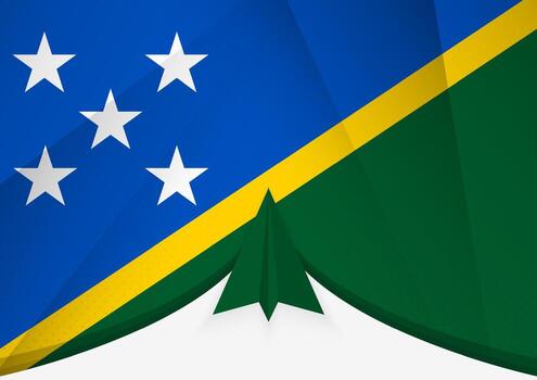 Solomon Islands Flag with Abstract Paper Airplane Design, National Flag in a geometric folded paper style. vector